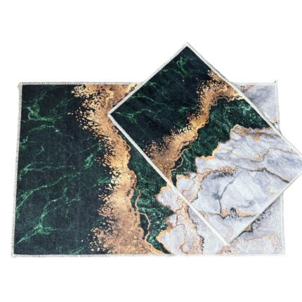 Set covoare baie antiderapante, 2 piese, 60x90cm, 40x60cm, Verde/Gri