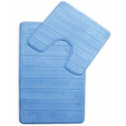 Set 2 Covorase Baie si WC OPTIM DEKO, 80x50 cm, Spuma Memorie, Albastru Deschis