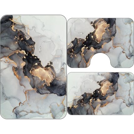 Set 3 piese baie, covorase antiderapante, antialergice, 60x90/60x45/60x45, gri-auriu
