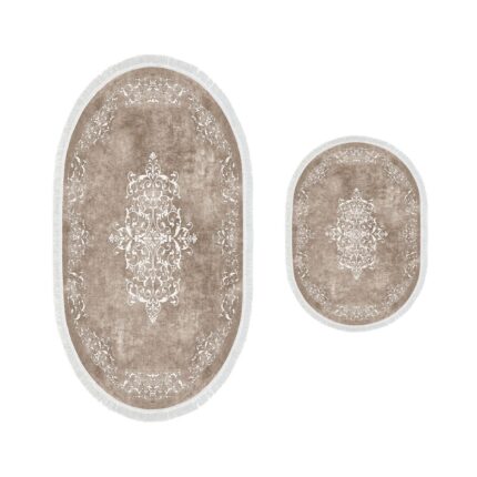Set Covorase de baie 2 bucati Asi Home 4106, Bej/Alb, 50 x 60 cm, 60 x 100 cm