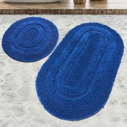 Set 2 covorase baie ovale, 100% bumbac, 60x100cm, 50x60 cm, Chilai Home by Alessia, Macoroni Blue