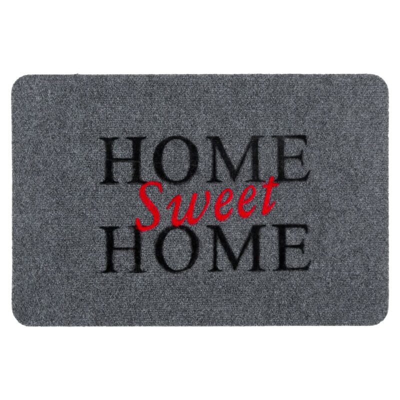 Covoras pentru usa, pres exterior si interior din cauciuc si textil cu mesaj colorat, culoare gri