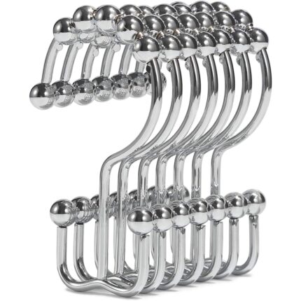 Set 12 inele perdele de dus, JENUOS®, Forma de munte, Multifunctionale, Argintiu