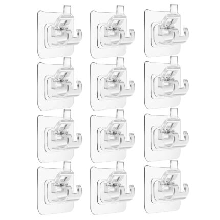 Set 12 suporturi pentru bare de perdea, Axroad Mall, Autoadezive, Impermeabil, Capacitate mare de transport, Usor de instalat, Pentru acasa, baie, bucatarie si uz hotel, Plastic, 6 x 6 cm, Transparent