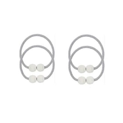 Set 4 magneti decorativi pentru perdele si draperii, catarama cu perle si curea cu textura tesuta, poliester, 48 cm, argintiu, Dactylion®