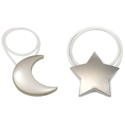 Set snur prindere perdele Sunmostar, design stea si luna, argintiu, 2 buc, 45cm