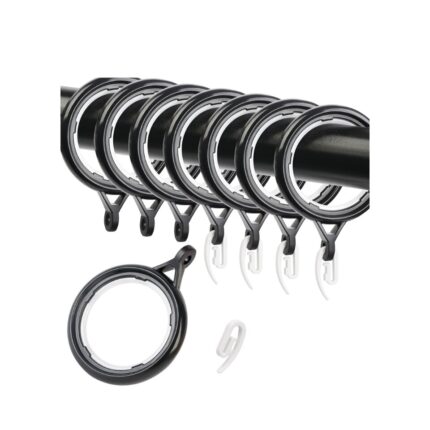Set de 48 inele si carlige pentru draperii, WCIC, 40 mm, din plastic, Negru