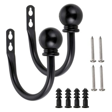 Set 2 agatatori pentru perdea U-shaped, Tovbmup, Fier, Negru