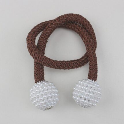 Set 2 Bucati Accesoriu Prindere Draperii Cu Magnet Model Bila cu Perle Snur Maro Inchis