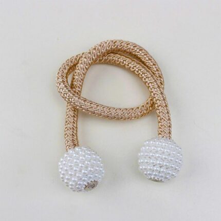 Set 2 Bucati Accesoriu Prindere Draperii Cu Magnet Model Bila cu Perle Snur Bej
