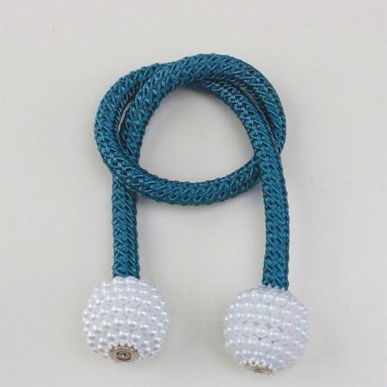 Set 2 Bucati Accesoriu Prindere Draperii Cu Magnet Model Bila cu Perle Snur Albastru