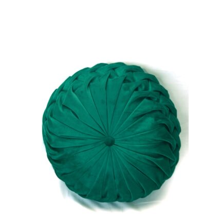 Perna Decorativa Rotunda din Catifea Verde Smarald, Cusuta Manual, 38 cm diametru
