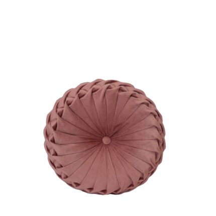 Perna Decorativa Puffet Rotunda din Catifea Roz, Cusuta Manual, 38 cm diametru