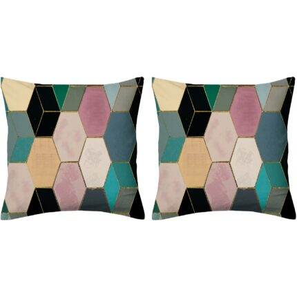 Set 2 huse pentru pernute decorative Aglika, 45x45 cm, inchidere cu fermoar, print digital, poliester, Multicolor