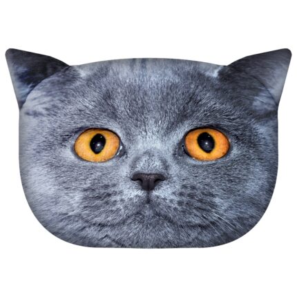 Perna decorativa in forma de pisica, Bertoni, cu imprimeu Leon, 45 x 30 cm