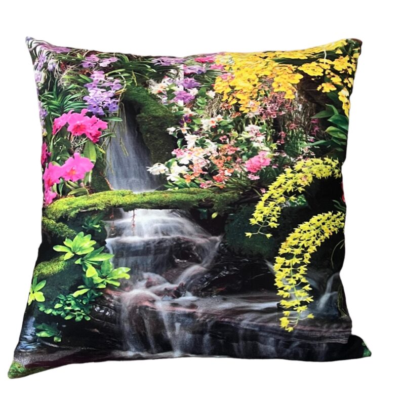 Fata de perna decorativa, 45 x 45 cm, bumbac, Patru Anotimpuri, Verde/roz/galben