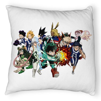 Perna Decorativa Fluffy cu My Hero Academia Characters, 40x40 cm, Alba, Husa Detasabila, Burduf
