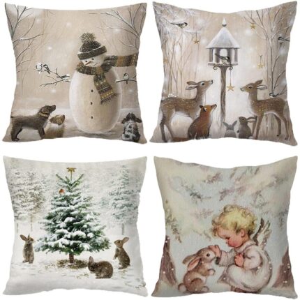 Set 4 Fete de Perna decorative Cozevdnt, microfibra, Craciun, Multicolor, 45x45cm