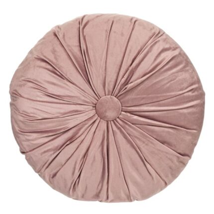 Perna decorativa roz pudra, rotunda, cu doua fete, model catifelat cu nasture, 40x10 cm