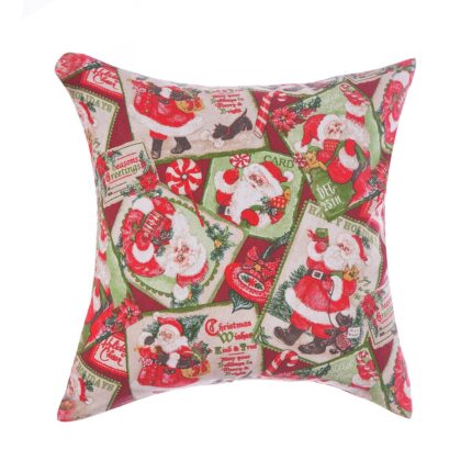 Fata de perna decorativa Craciun, BonDia, Model Santa Claus 401, 40 cm x 40 cm, Rosu/Alb, Mos Craciun/Cadouri/Brad