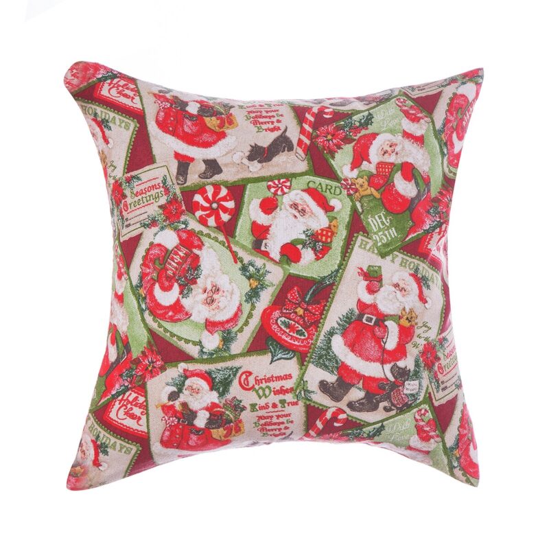 Fata de perna decorativa Craciun, BonDia, Model Santa Claus 401, 40 cm x 40 cm, Rosu/Alb, Mos Craciun/Cadouri/Brad
