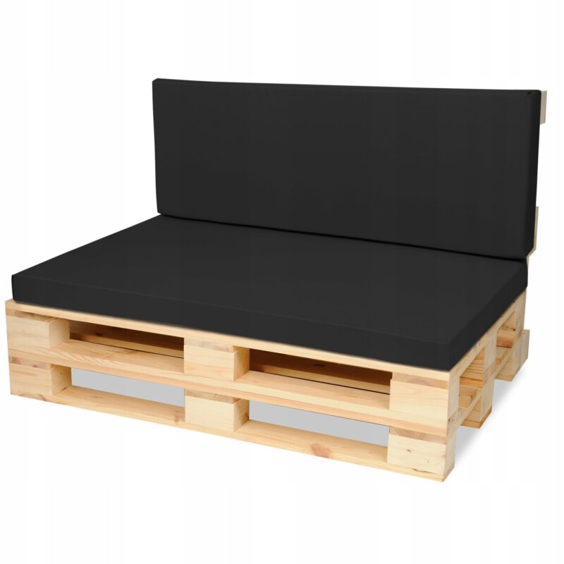 Set saltea pentru mobiler din paleti, SuperKissen24, Poliester, Negru
