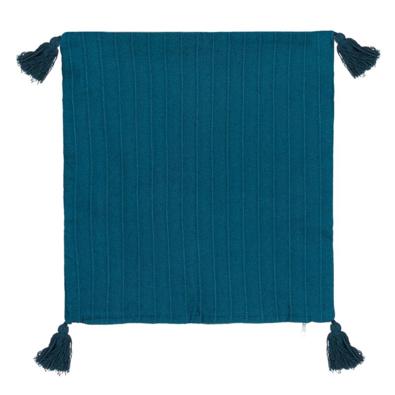 Fata de perna decorativa, cu model linii si ciucuri, albastru, bumbac/poliester, 45x45cm