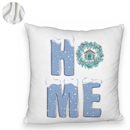 Perna Decorativa Fluffy de Craciun, HOME, 40x40 cm, Alba, Husa Detasabila, Burduf