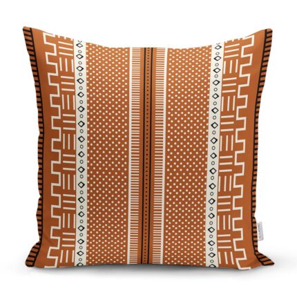 Perna decorativa 38, 43x43cm, husa detasabila, tip rustic, poliester, gramaj 200 g, burduf, poliester, model dungi caramizii