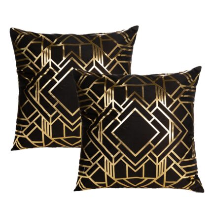 Set 2 fete de perna, Cozevdnt, catifea, negru cu auriu, 45x45 cm