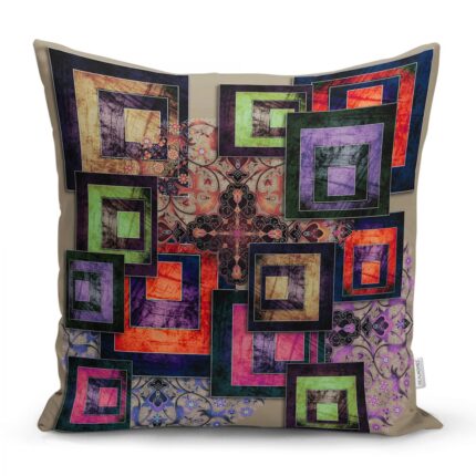 Perna decorativa 50, 43x43cm, husa detasabila, burduf, poliester, multicolor, model patrate duble