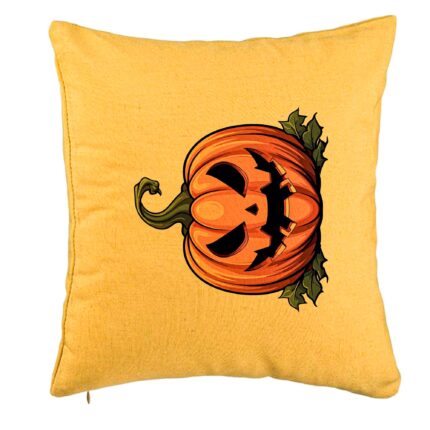 Perna Decorativa cu motiv Dovleac de Halloween 1, 40x40 cm, Galben, Husa Detasabila, Burduf