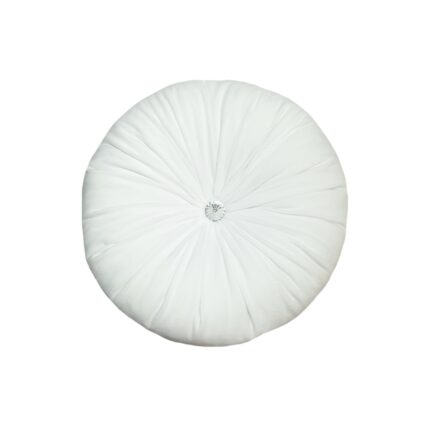 Perna decorativa, rotunda, catifea premium, still chesterfield, alb, 33 cm