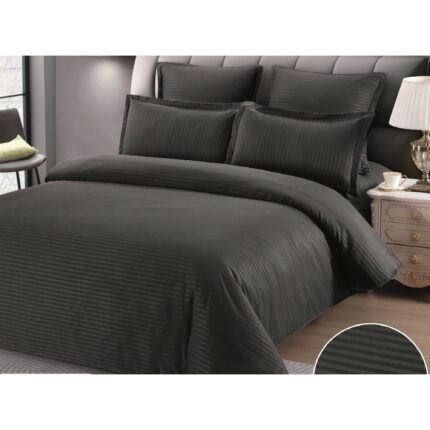 Lenjerie de pat dublu, 6 piese, Home Hotel, Damasc Gri Petrol, dimensiuni cearceaf pat 200 x 230 cm