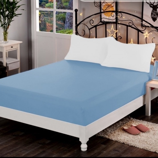 Cearsaf de pat cu elastic, bumbac jersey, certificat Oeko Tex, 200x200 cm, Albastru Inchis