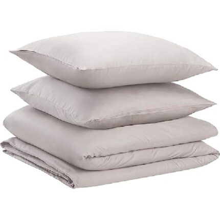 Set lenjerie de pat dublu, bumbac satinat, 2 persoane, 260 x 240 cm, 65 x 65 cm, 3 piese, OEKO-TEX Standard 100, gri