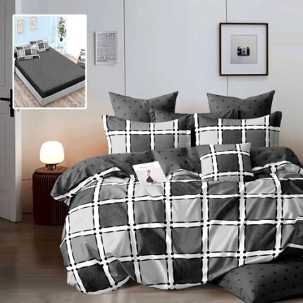 Lenjerie de pat Finet, cearceaf cu elastic 160x200cm, 6 piese, pentru pat dublu, multicolor, Ralex Pucioasa, LDP-FINH-100134