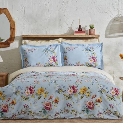 Lenjerie de pat pentru 2 persoane Karaca Home, Jolie, Bumbac, 4 piese, 200 cm x 220 cm, Albastru