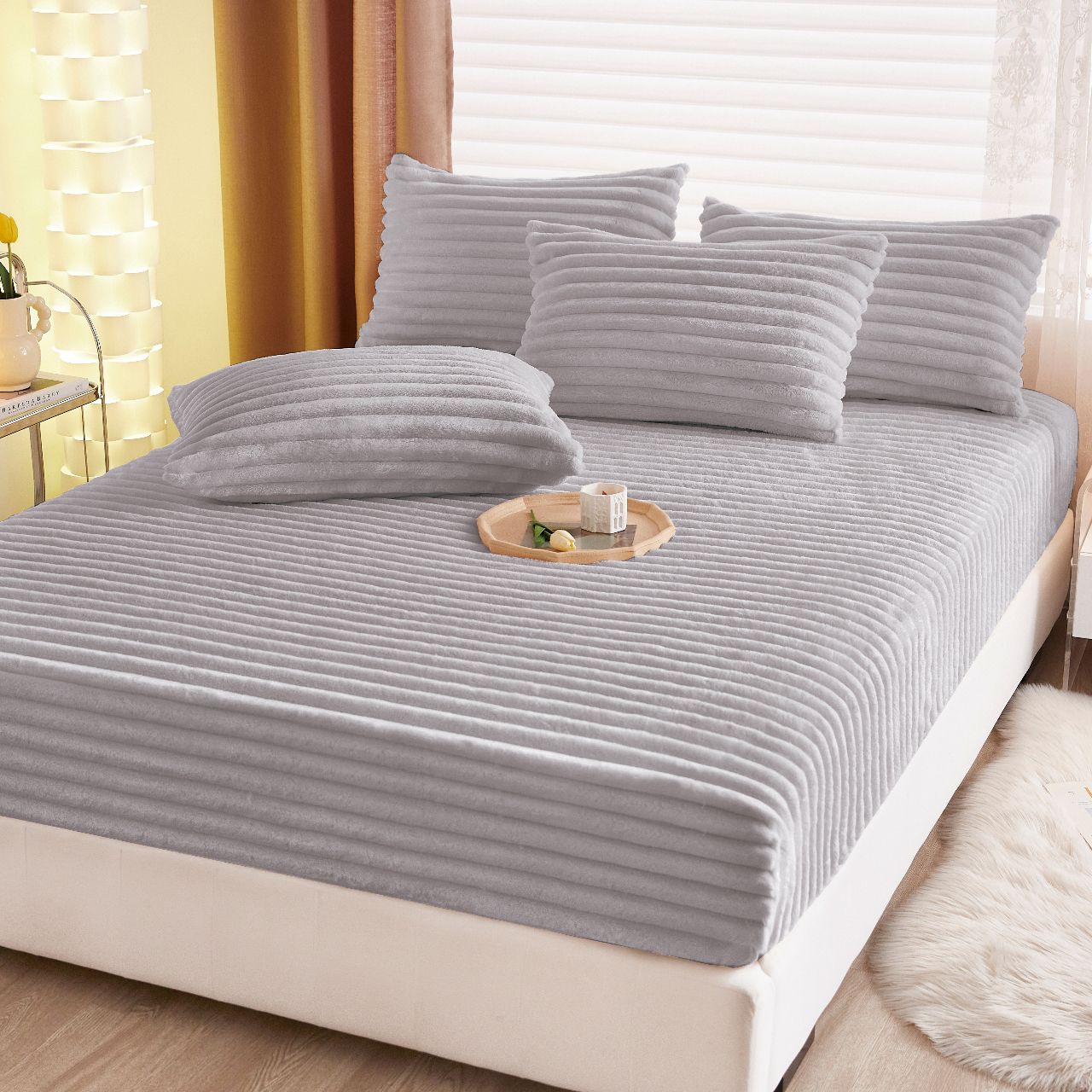 res_34c62adde38642638a97af61a9cfe493 Set Husa Cocolino din Blanita Artificiala de Iepure 3 Piese, 180x200 cm, Gri
