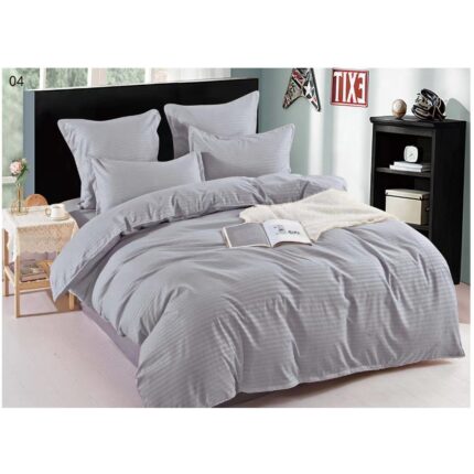 Lenjerie de pat Damasc, 100% bumbac, 6 piese, uni, gri, SH-D04, cearceaf de pat 220x240cm, cearceaf pilota 200x230cm cu fermoar, fata de perna 50x70cm-2 bucati, fata de perna 80x80cm-2 bucati