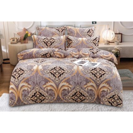 Set Lenjerie de pat Dublu, 2 Persoane, COCOLINO, Pucioasa, Pufoasa, 6 Piese, 4 Fete de Perna Cearceaf pilota 200 x 230 cm, Cearceaf pat 200 x 250 cm,2 Fata de perna 50 x 70 cm, 2 Fata de perna 70 x 70 cm, Floral, Somon/Bej, XC-011
