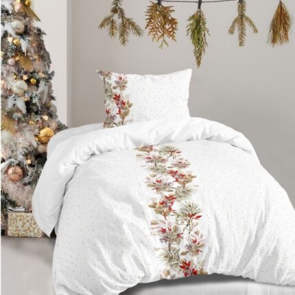 Lenjerie Craciun 3D pat 1 persoana cu crengute decorative, bumbac 100% ranforce, 3 piese, 180x240 cm, Club Cotton, Tisa
