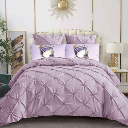 Lenjerie de pat pentru cu elastic 180x200, Dormy, Crease, Lila, Finet, 6 piese