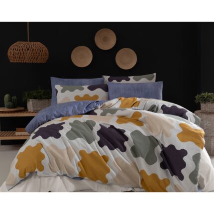 Lenjerie de pat dublu, Majoli Bahar Home Collection, 100% bumbac ranforce, 144 TC, pentru 2 persoane, 4 piese, Patch