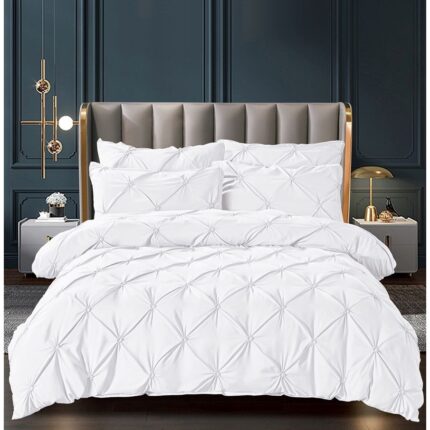 Lenjerie de pat, 2 Persoane, Uni cu pliuri, 6 Piese, Finet, Alb, 230 x 250cm