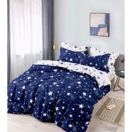 Lenjerie Bumbac Finet Superior, 4 Piese, Pat 1 Persoana Falling Stars