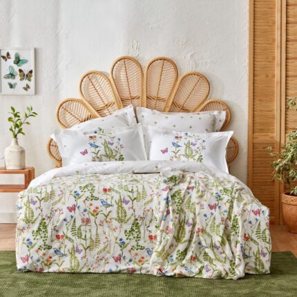 Lenjerie de pat pentru 2 persoane cu cuvertura asortata Karaca Home, Nadia, Bumbac, 5 piese, 200 cm x 220 cm, Verde