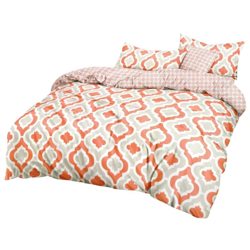 Set lenjerie satinat, 3 buc, 200x160cm, 2 huse perne, Bej/portocaliu