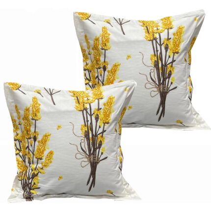 Set doua huse de perna, 60X60cm, alb/galben, din colectia Lavender Liz Line din bumbac ranforce SPR60/60217
