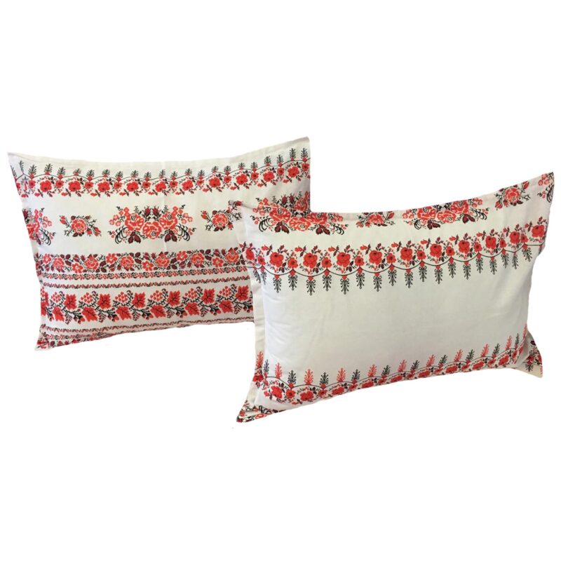 Set doua huse de perna, culoare alb/rosu, din colectia "Drag de Romania by Liz Line", 50X70cm din bumbac 100% - SP50/70212